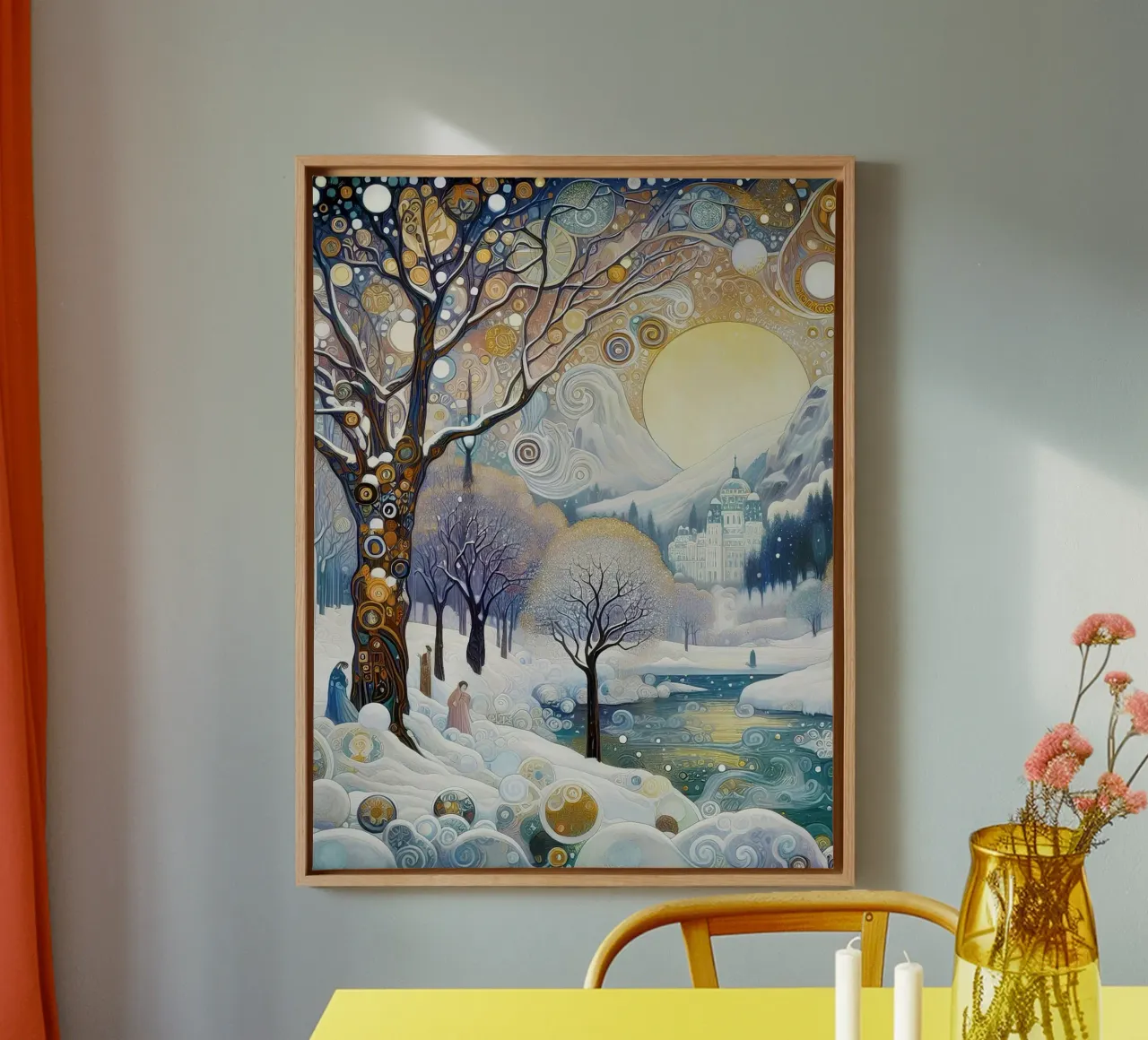 Paesaggio invernale tela con Cornice a cassetta da Art-Nouveau-Dsg