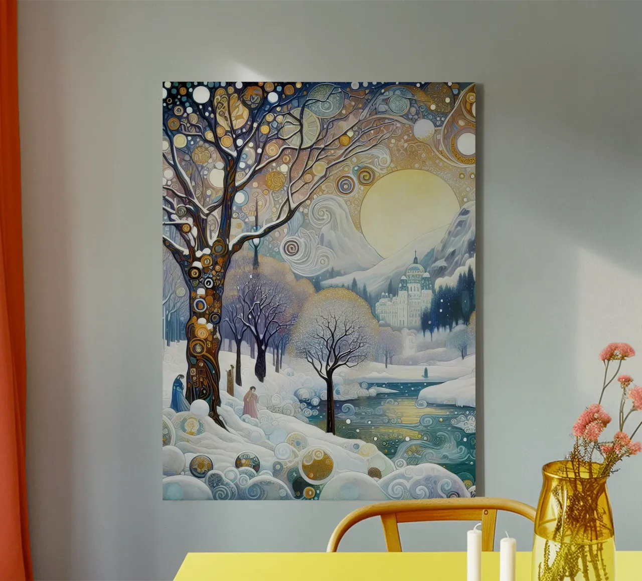 Paesaggio invernale tela con Cornice a cassetta da Art-Nouveau-Dsg