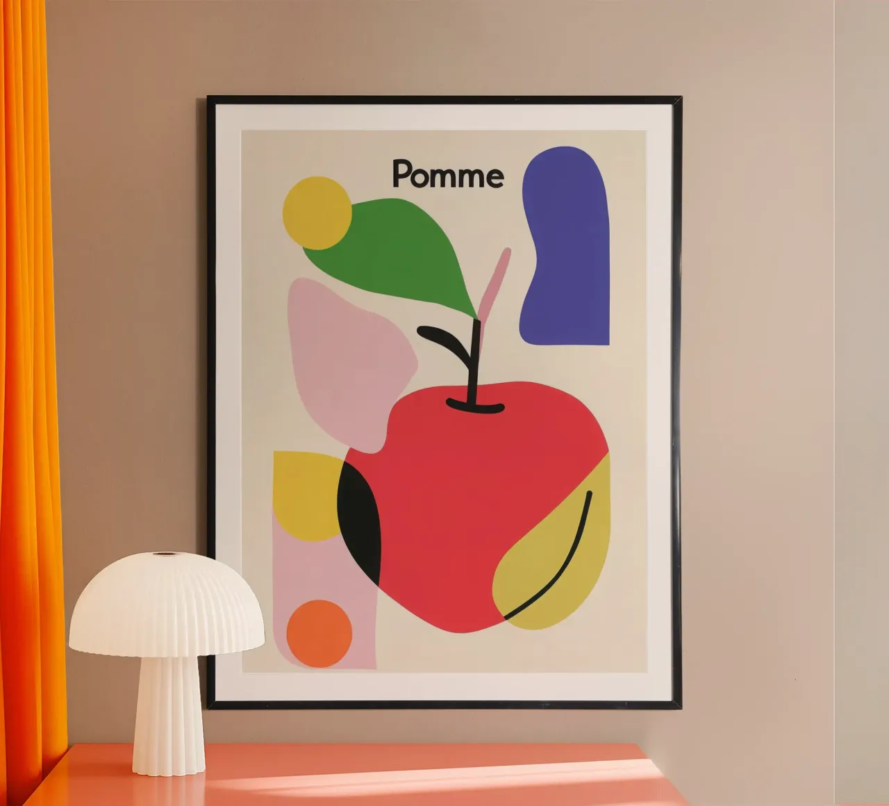 Modernist apple poster with wooden frame by Pop and Fruits - Affiches & posters