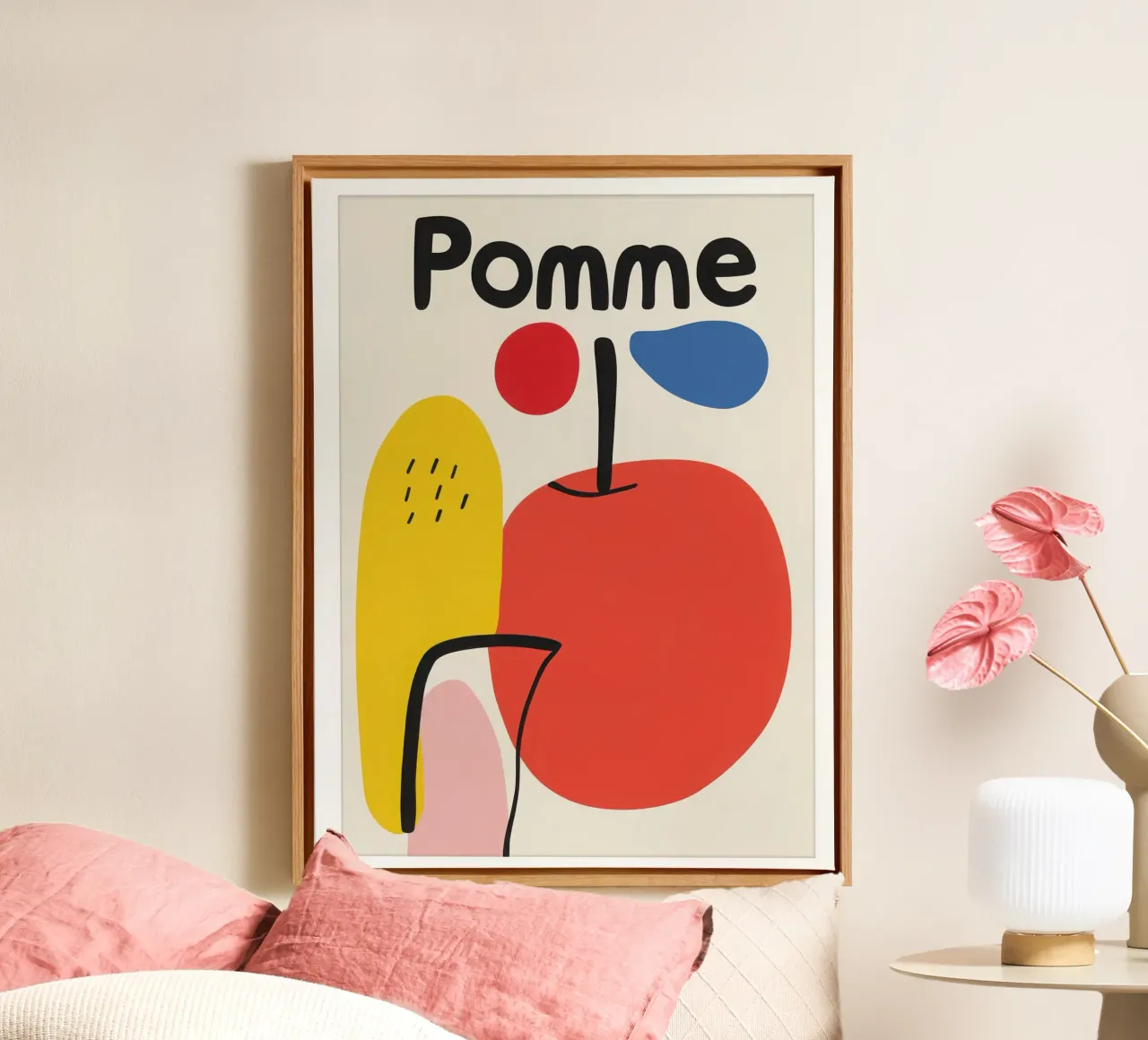Apple Minimalist canvas met Baklijst van Pop and Fruits - Affiches & posters