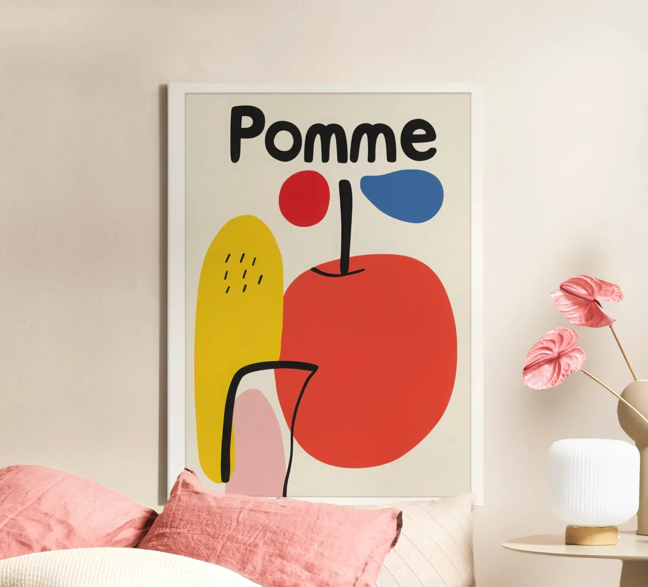 Apple Minimalist canvas met Baklijst van Pop and Fruits - Affiches & posters