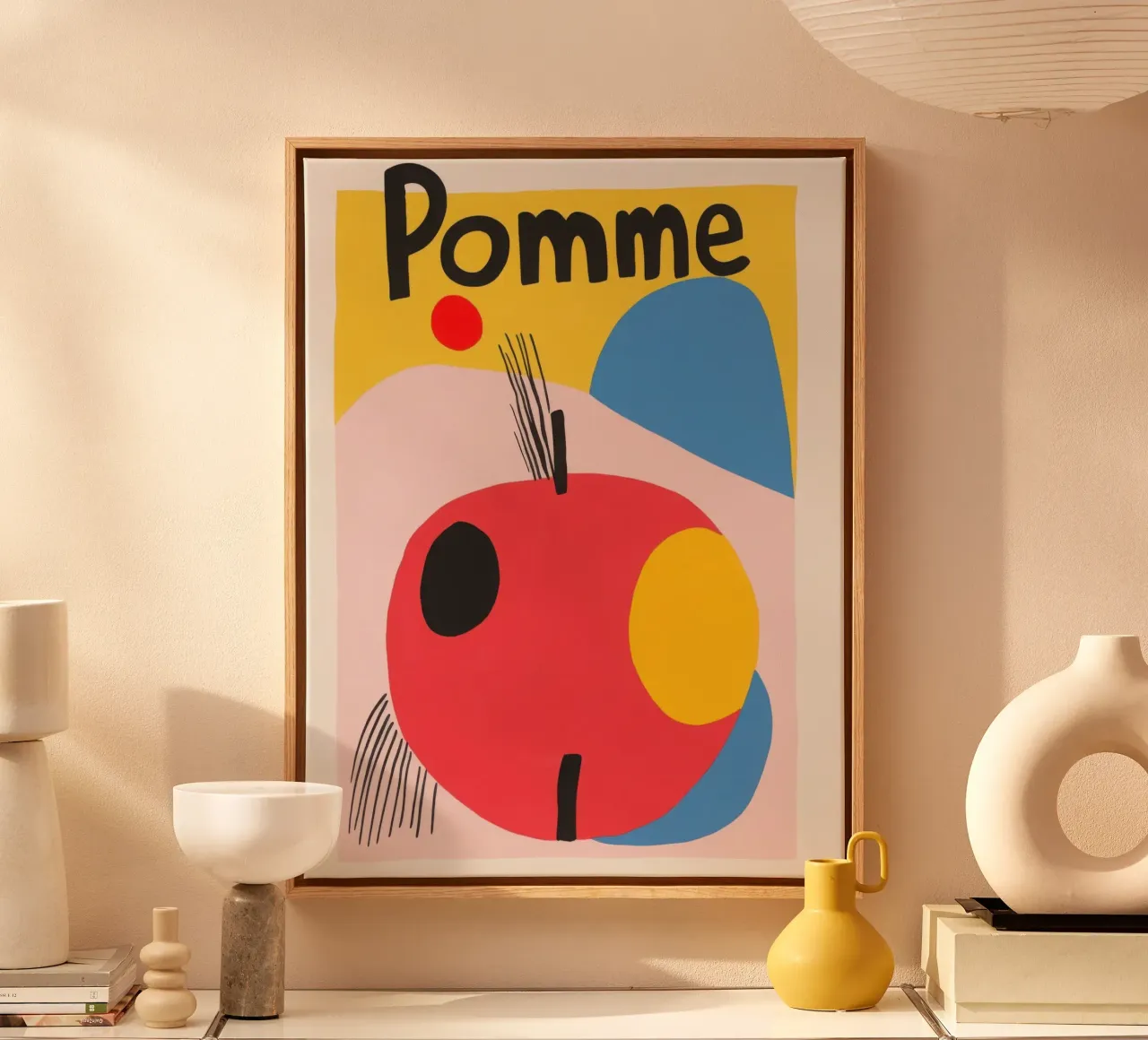 Manzana abstracta lienzo con Marco flotante de Pop and Fruits - Affiches & posters