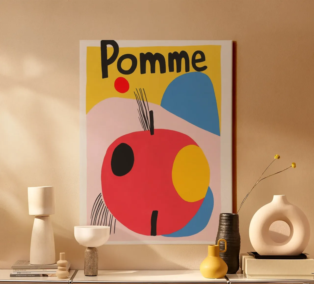 Manzana abstracta lienzo con Marco flotante de Pop and Fruits - Affiches & posters