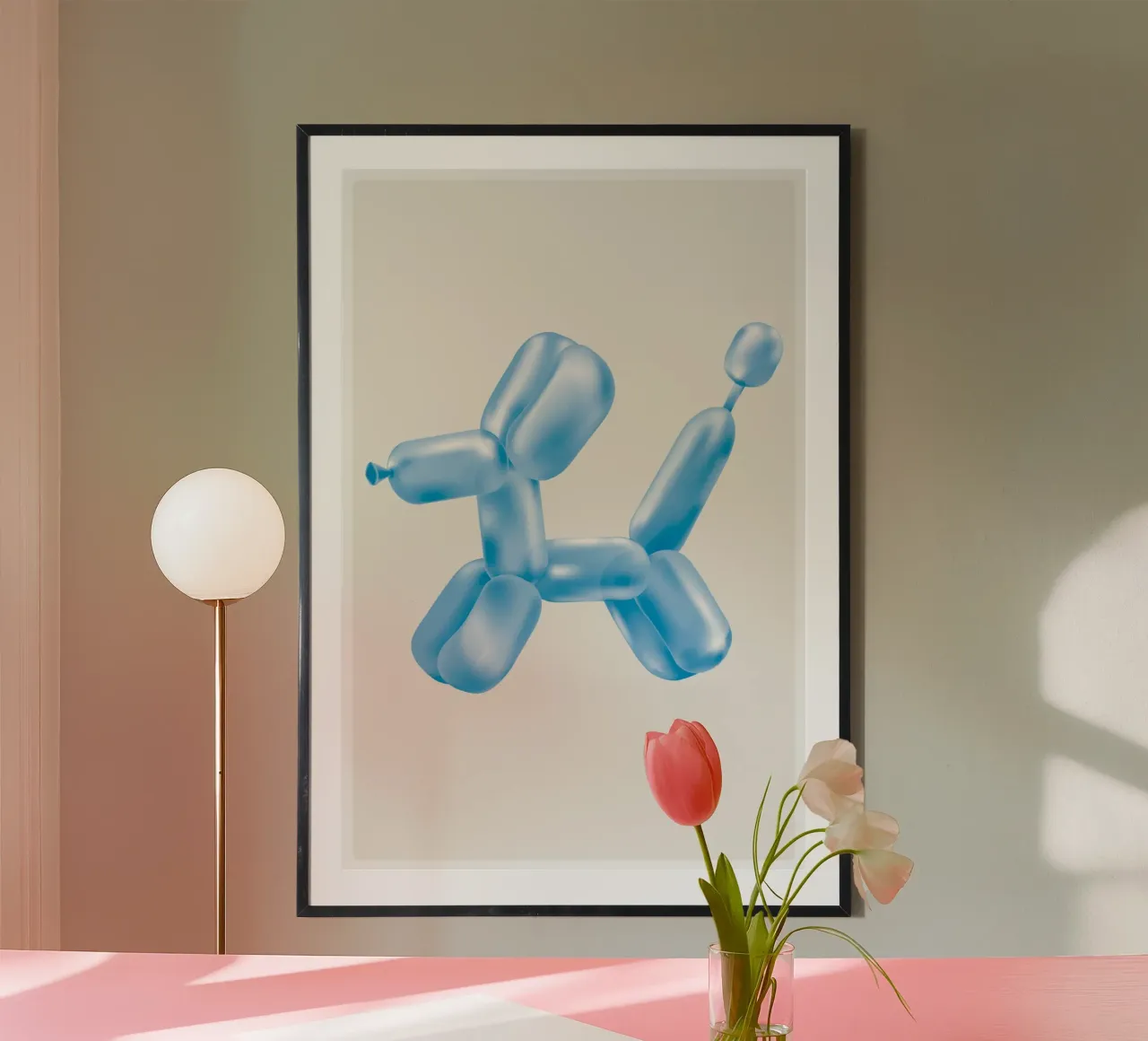Cane palloncino blu poster con telaio in plastica da Malou-Studio