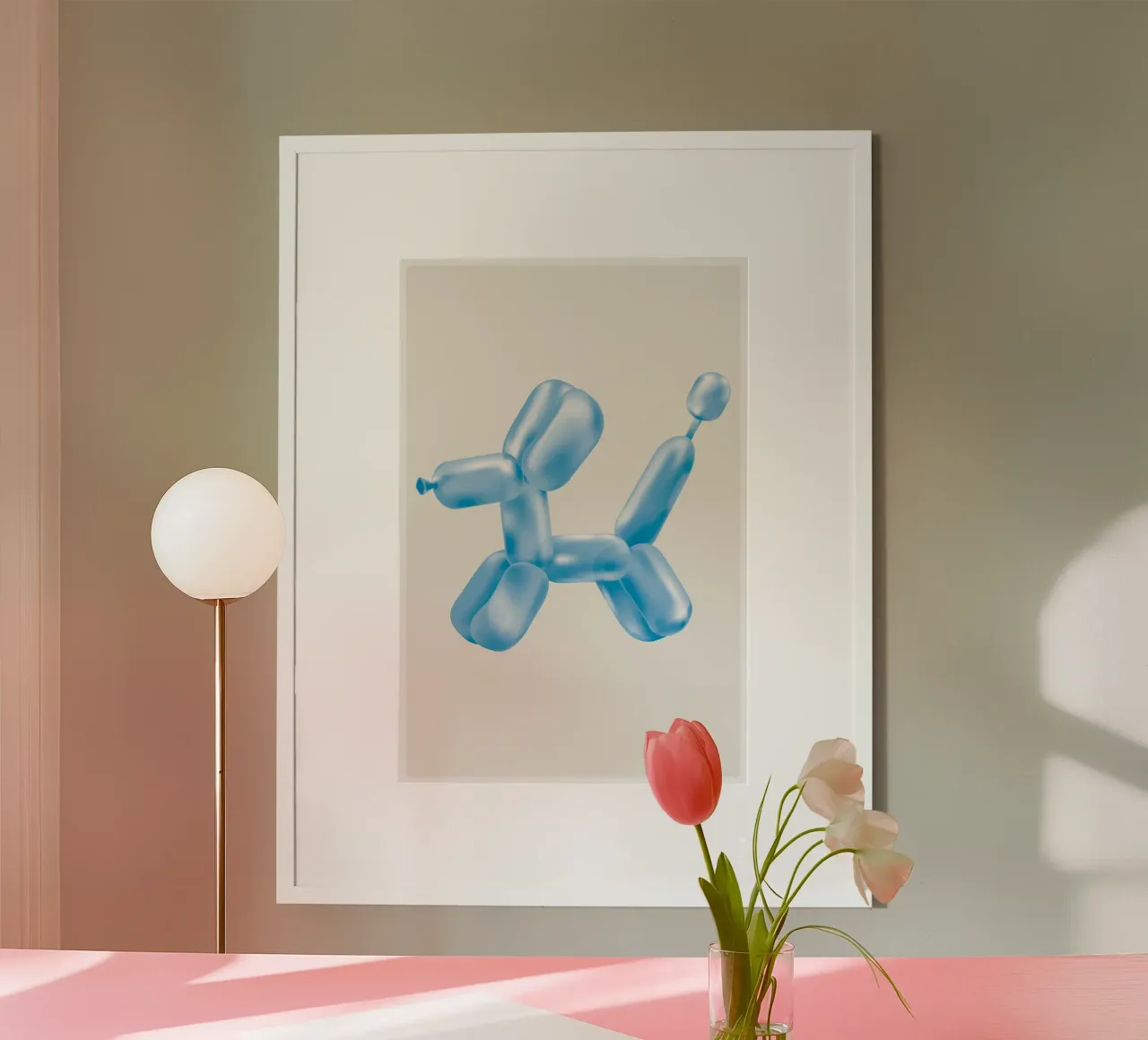 Cane palloncino blu poster con telaio in plastica da Malou-Studio