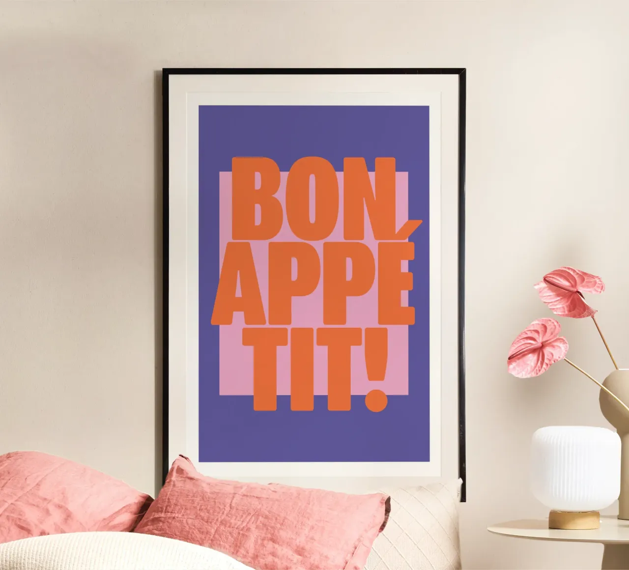 Bon Appétit Purple poster con telaio in alluminio da Malou-Studio
