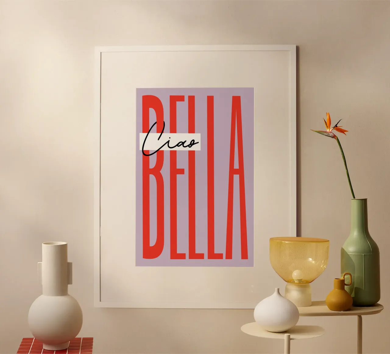 Ciao Bella Lilac poster with aluminum frame by Malou-Studio