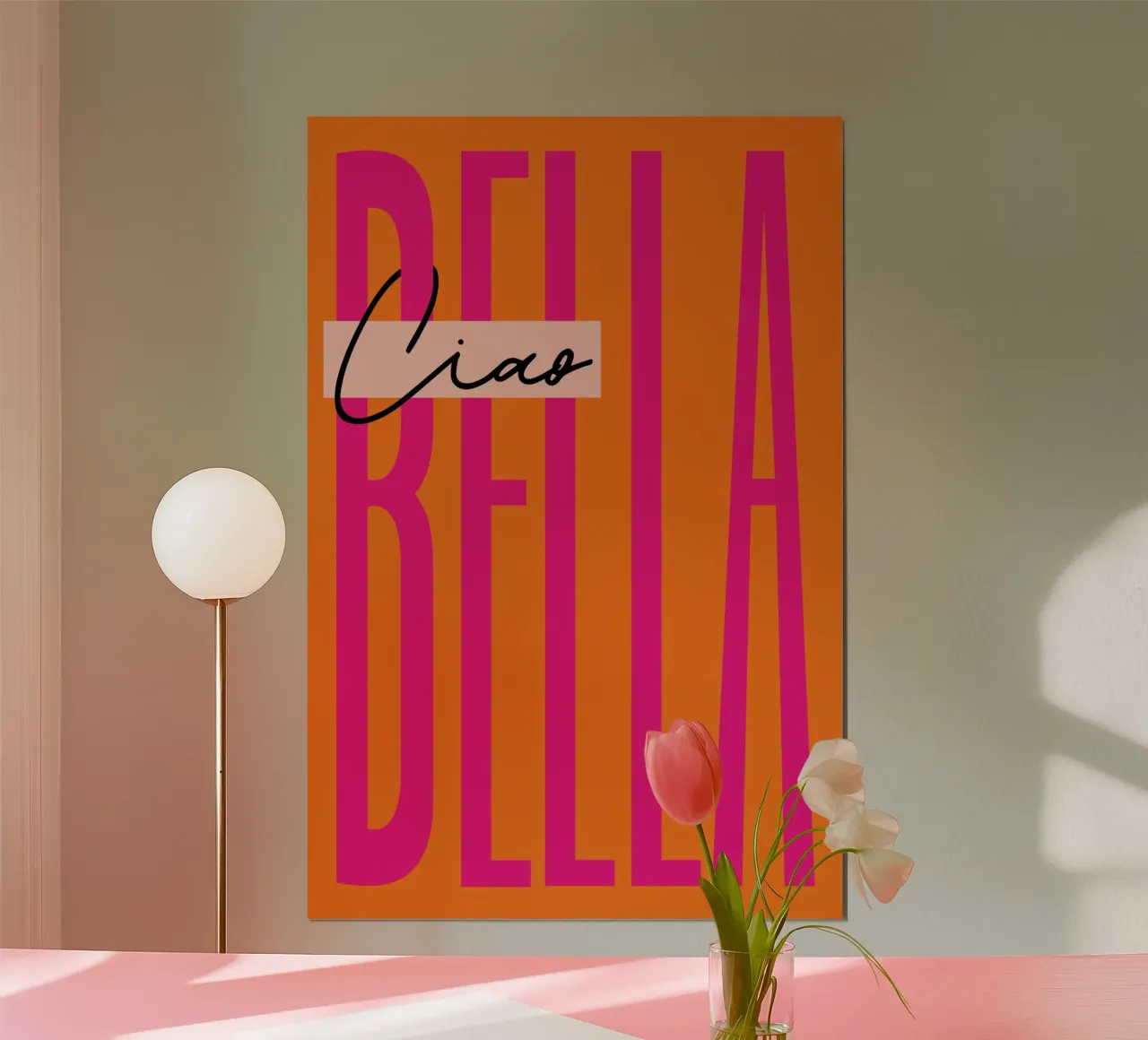 Ciao Bella Orange poster con telaio in legno da Malou-Studio