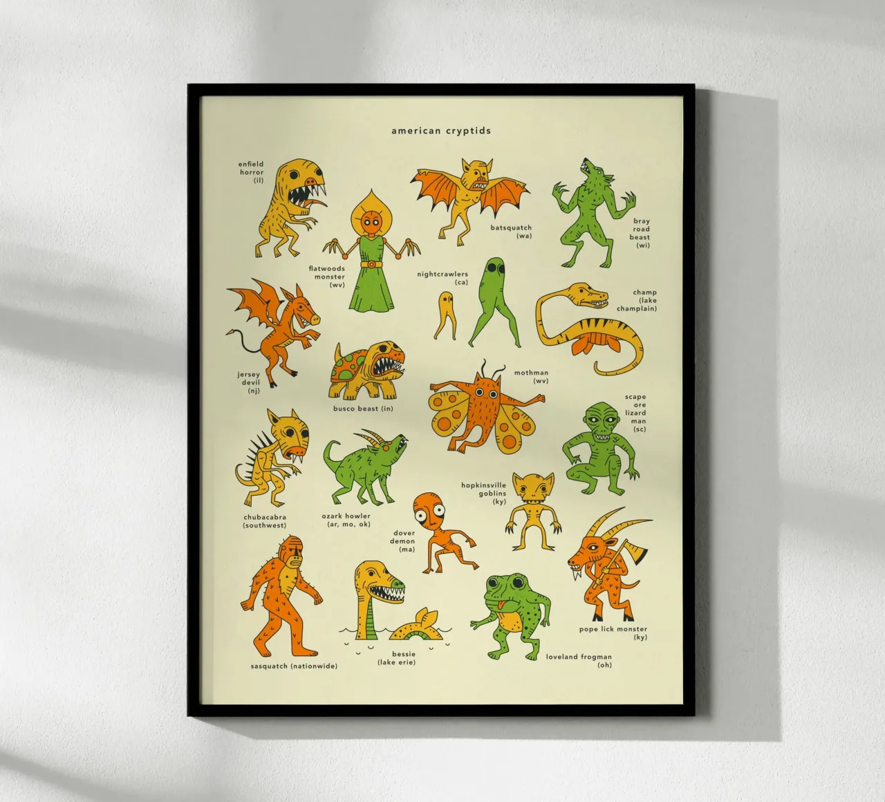 CRIPTIDI AMERICANI poster con telaio in legno da Jazzberry Blue