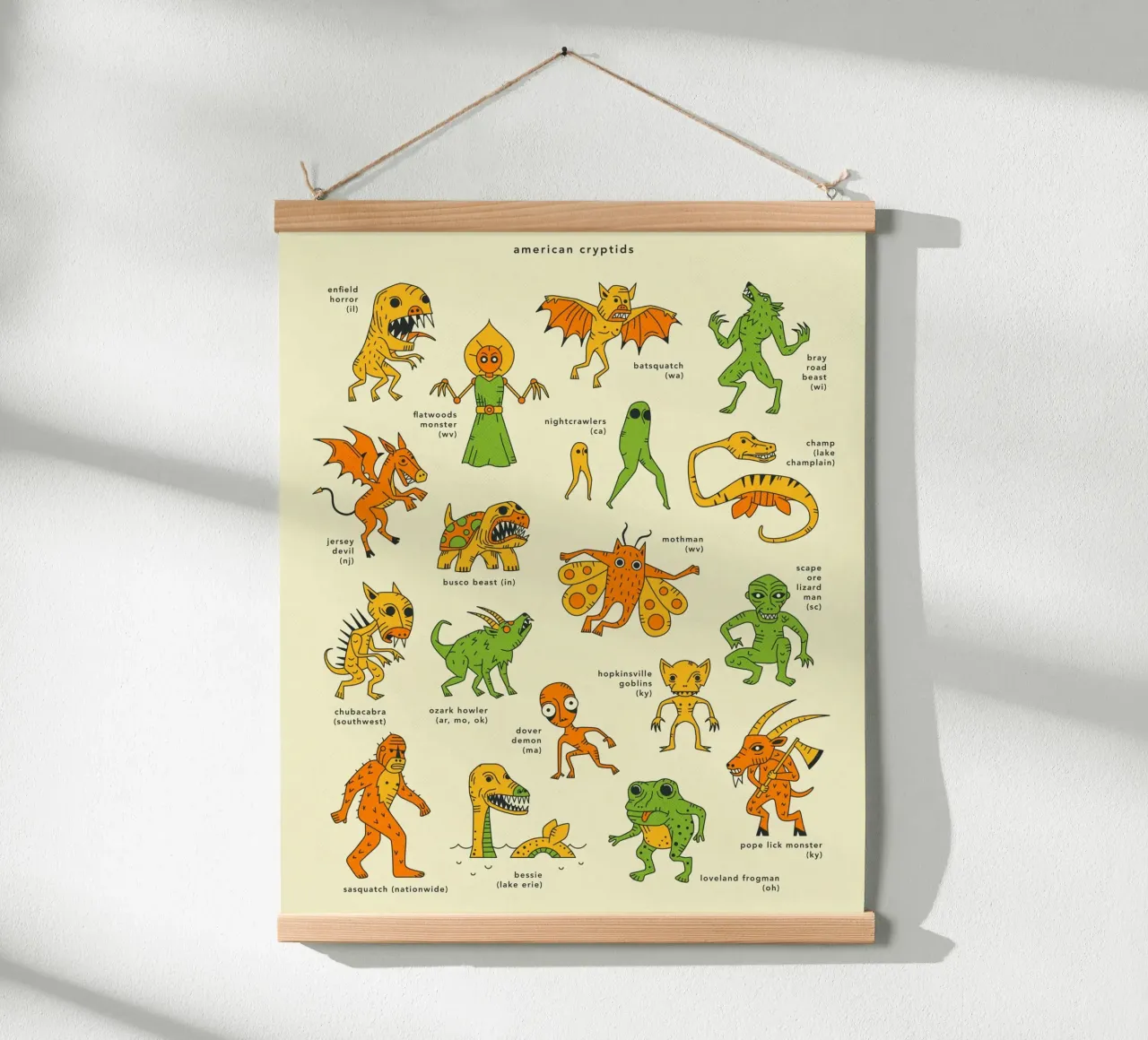 CRIPTIDI AMERICANI poster con telaio in legno da Jazzberry Blue