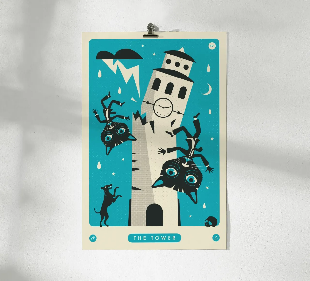 TAROCCHI GATTO: LA TORRE poster con telaio in legno da Jazzberry Blue