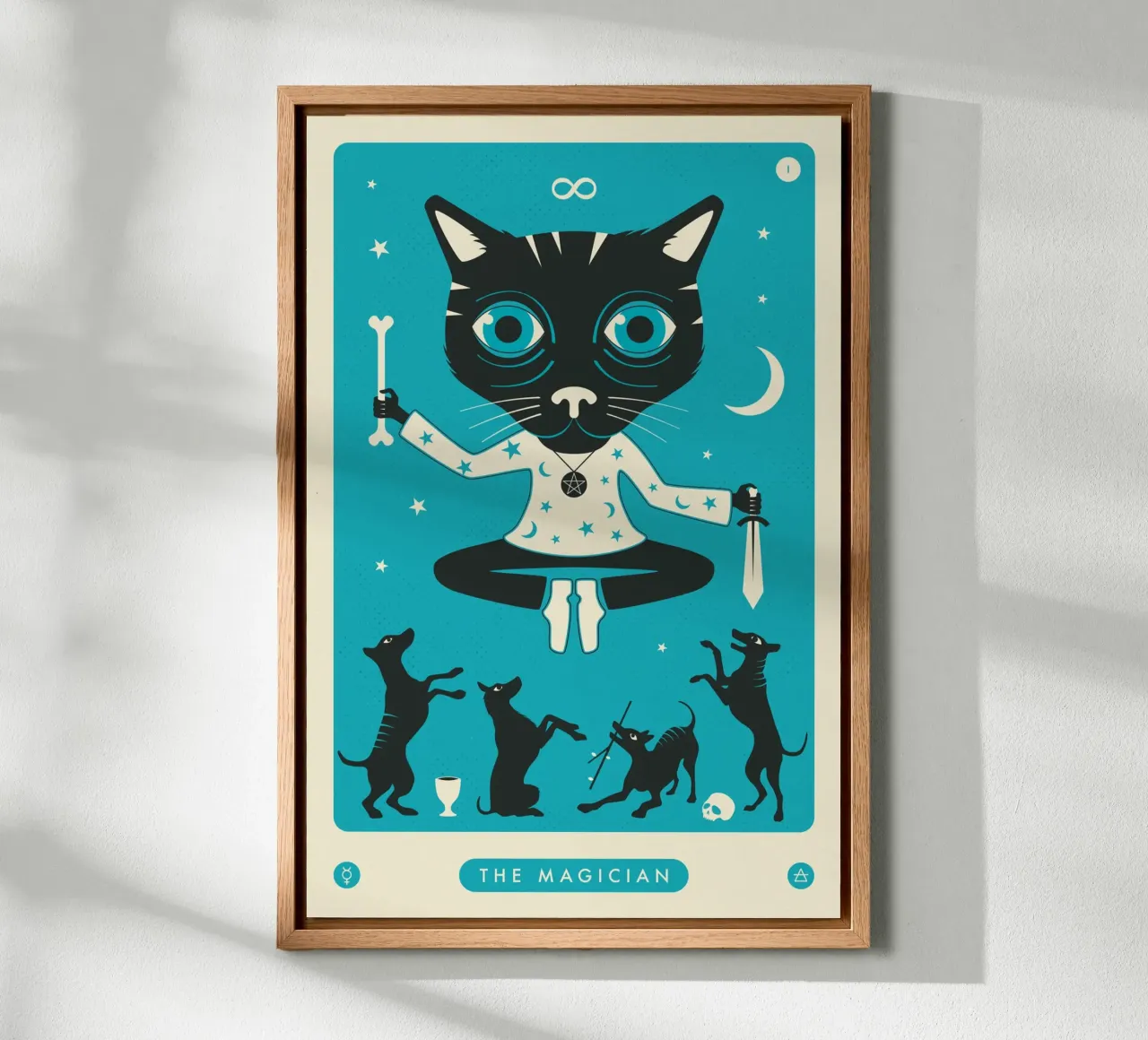 TAROT KAART KAT: DE MAGISCHE canvas met Baklijst van Jazzberry Blue