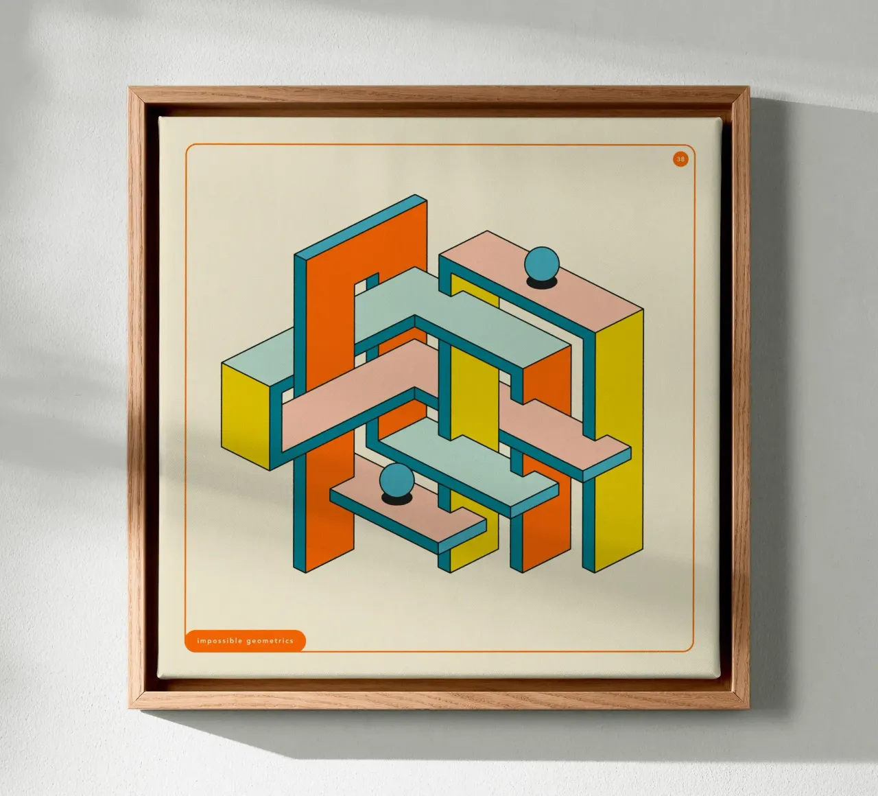 IMPOSSIBLE GEOMETRICS 38 canvas with Floater frame by Jazzberry Blue