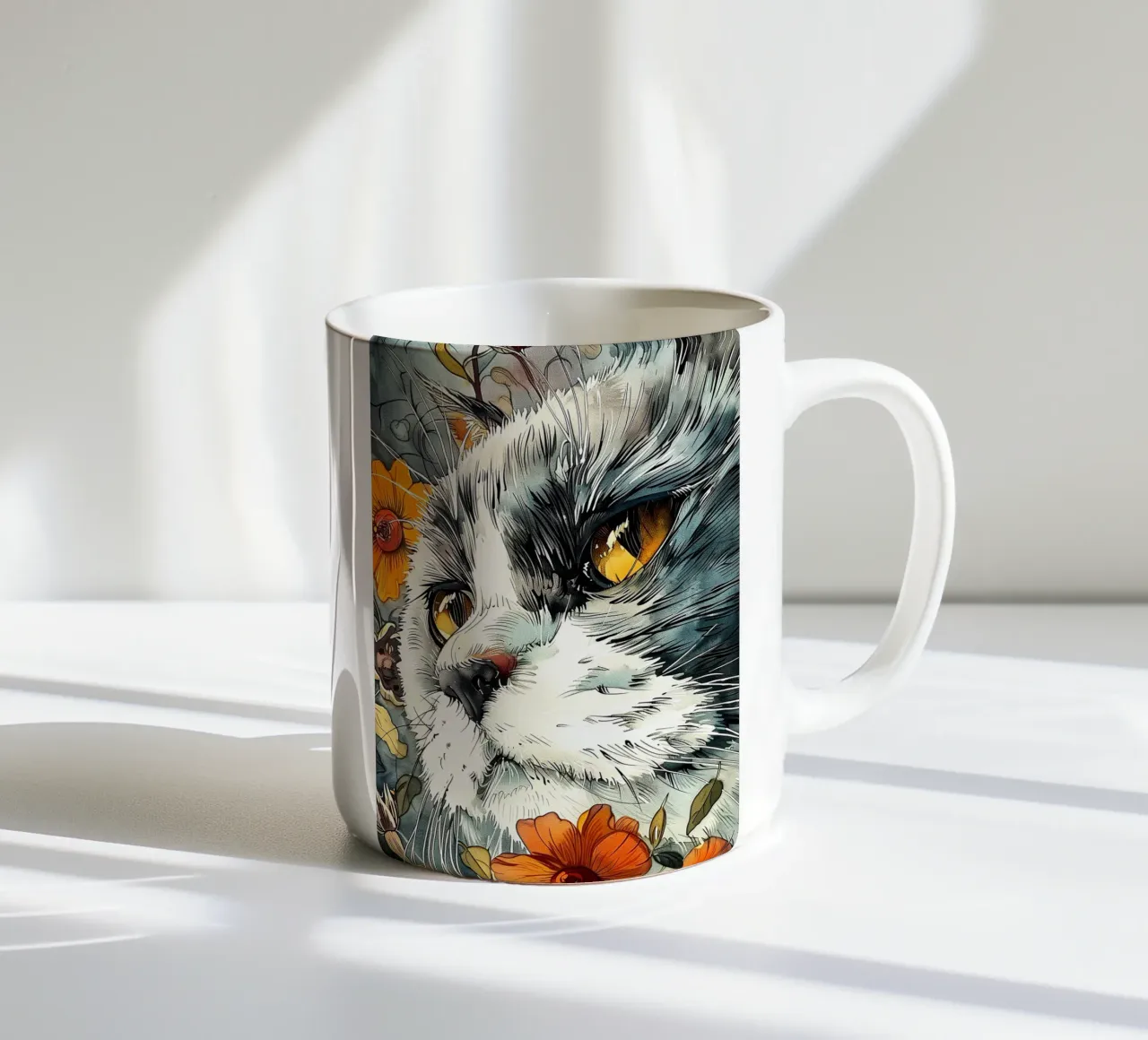 Kitty animal art ceramic mug by Justyna Jaszke JBJart