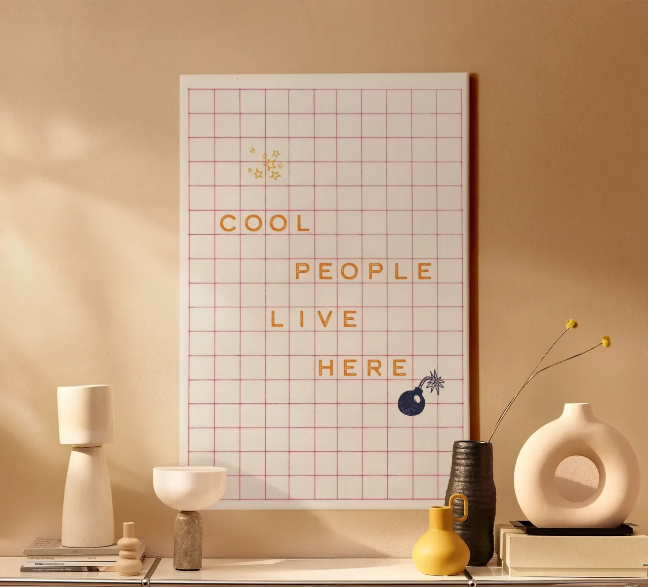 Cool People live here - Pink tela con Cornice a cassetta da Malou-Studio