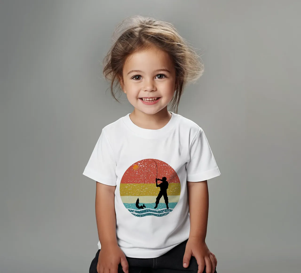 Pesca Shilouette Retro Design t-shirt bambini da rivariahill