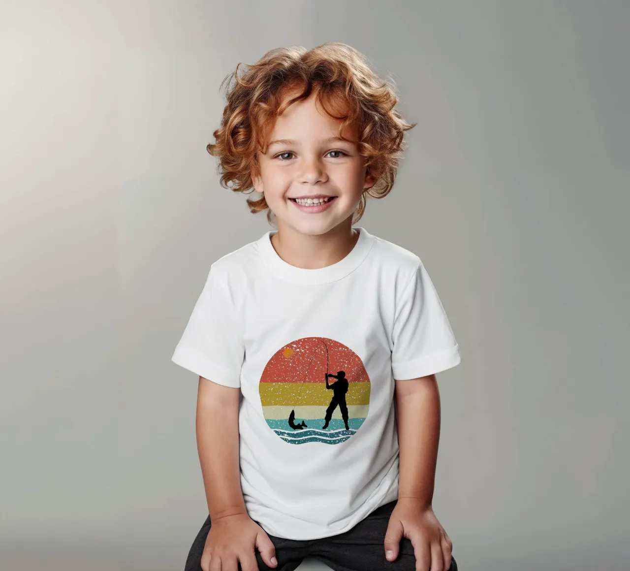 Pesca Shilouette Retro Design t-shirt bambini da rivariahill