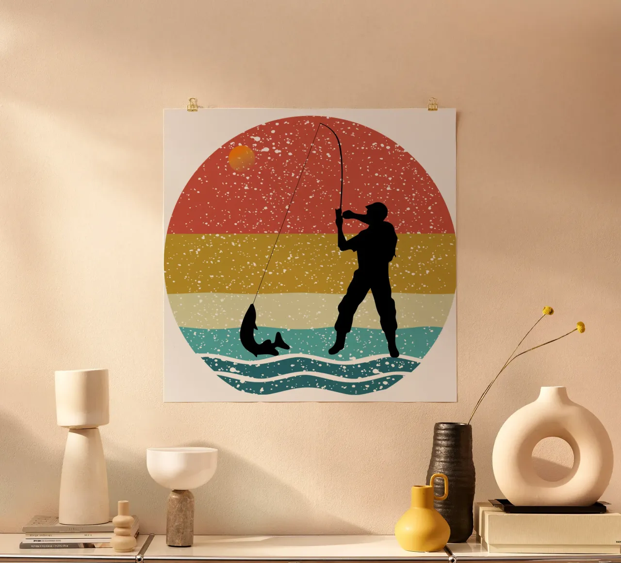 Pesca Shilouette Retro Design poster da rivariahill