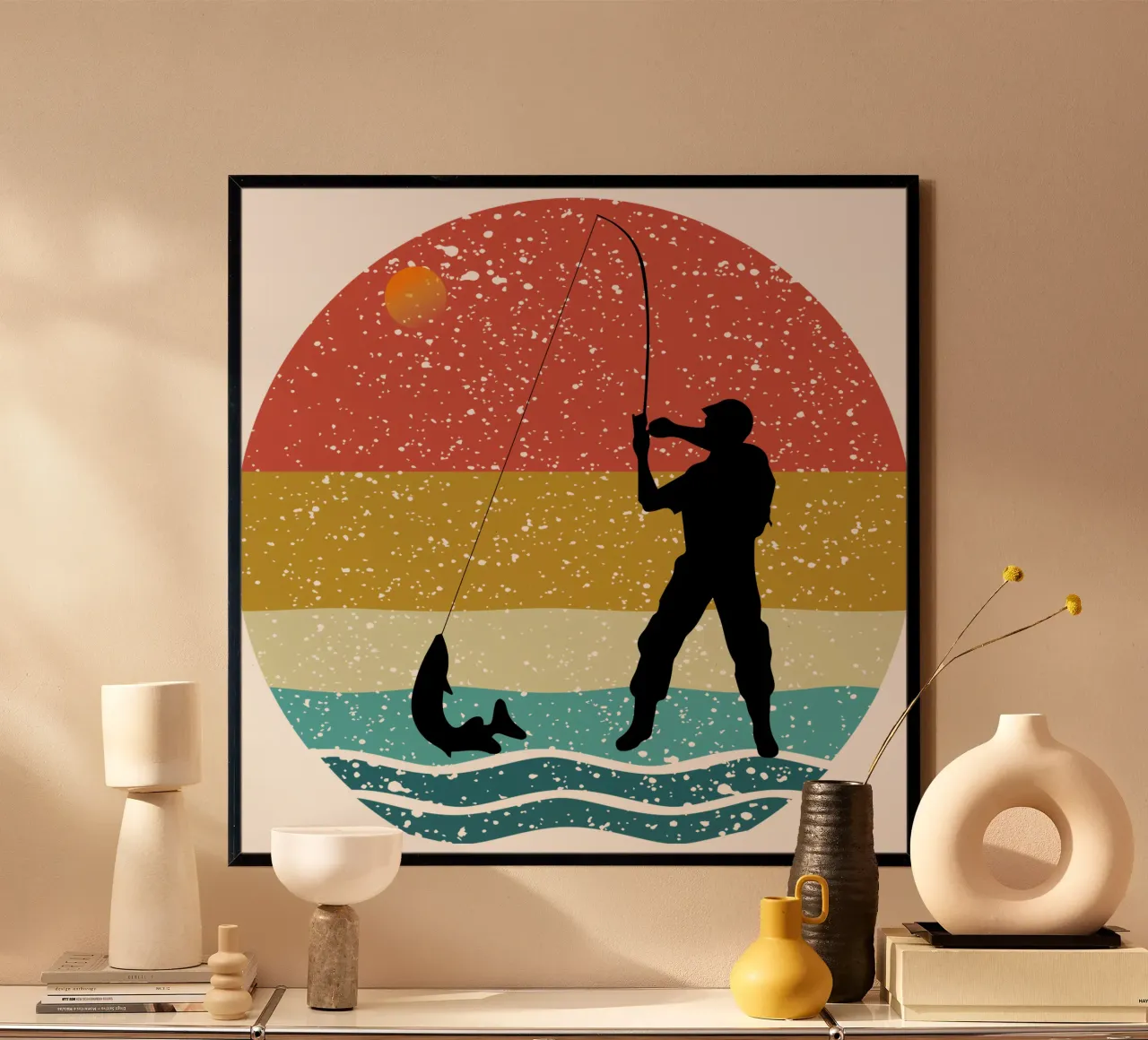 Pesca Shilouette Retro Design poster da rivariahill