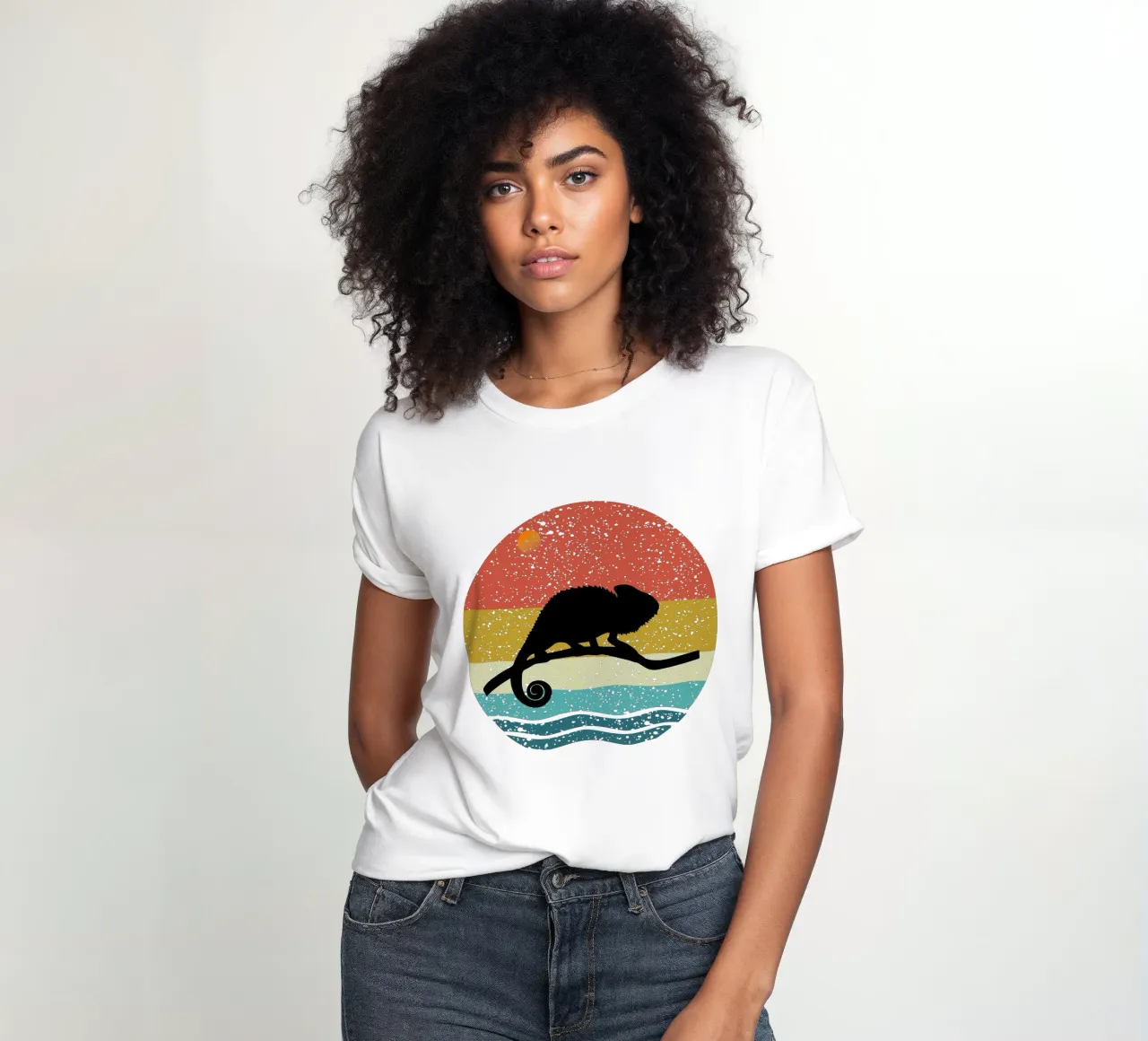 Chameleon Shilouette Retro Design women's fitted t-shirt by rivariahill