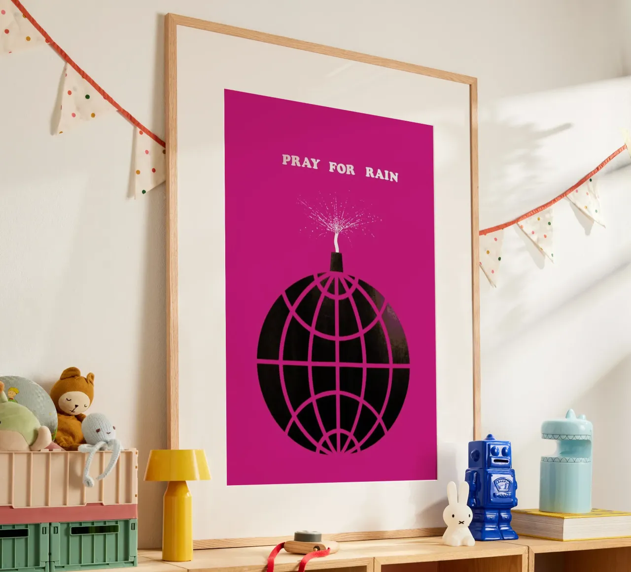 Pray For Rain poster con telaio in plastica da Simboli Design