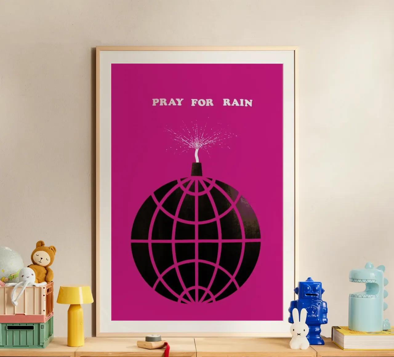 Pray For Rain poster con telaio in plastica da Simboli Design