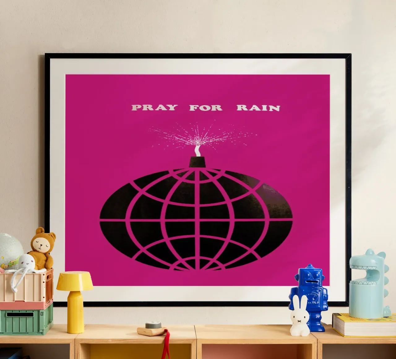 Pray For Rain poster con telaio in plastica da Simboli Design
