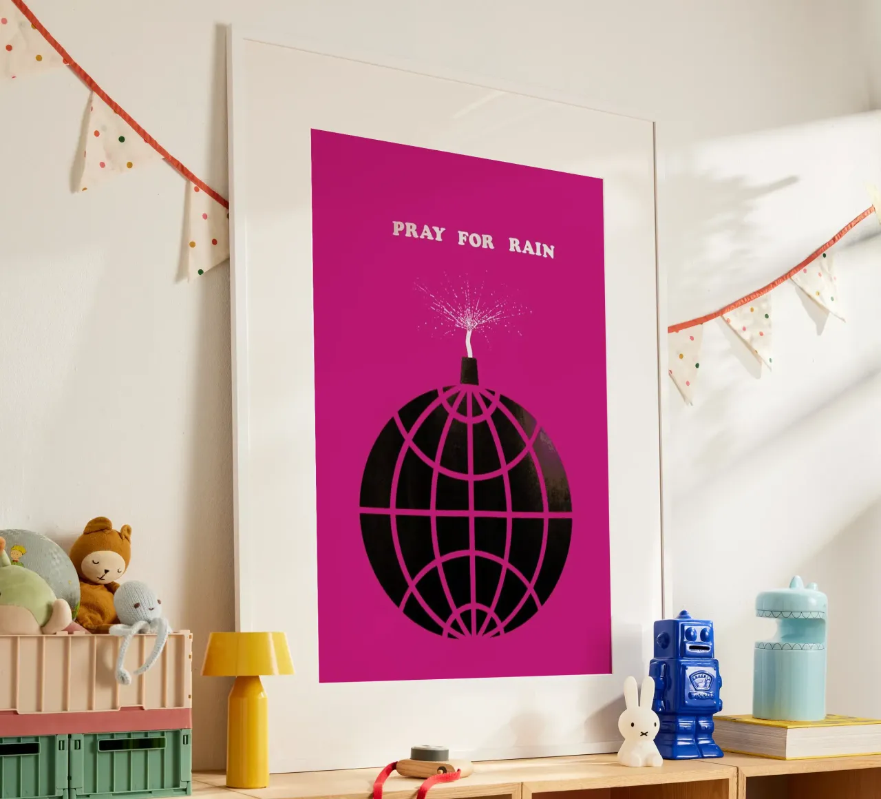 Pray For Rain poster con telaio in plastica da Simboli Design