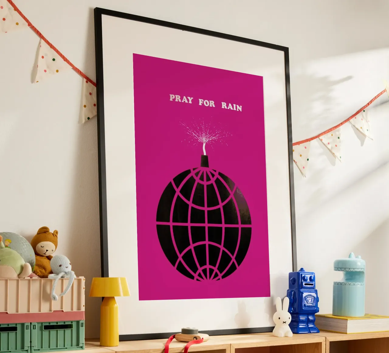 Pray For Rain poster con telaio in plastica da Simboli Design