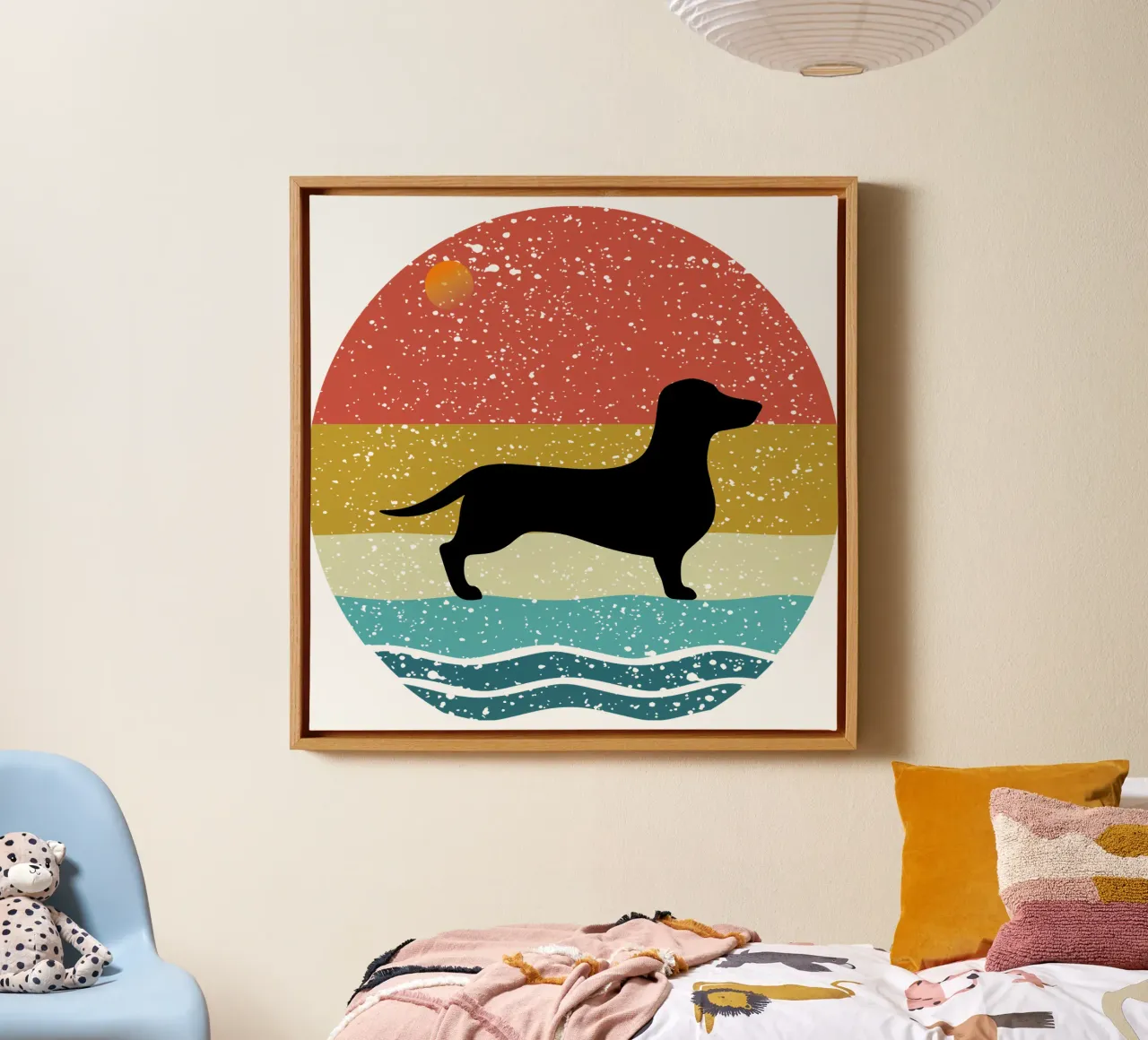Teckel Shilouette Retro Ontwerp canvas met Baklijst van rivariahill
