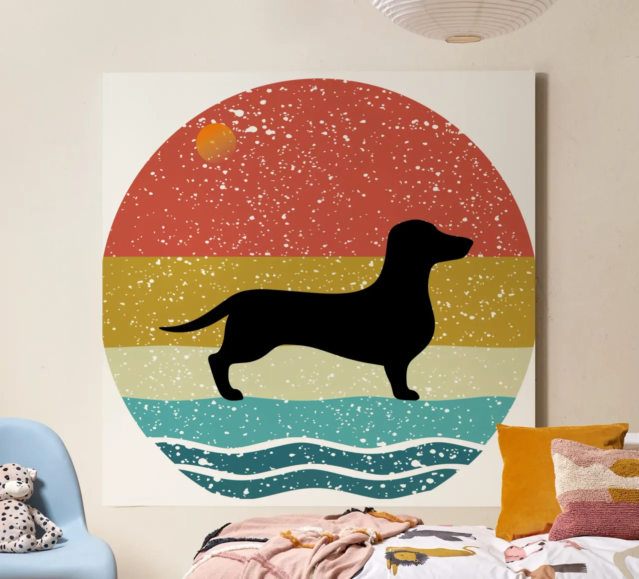 Teckel Shilouette Retro Ontwerp canvas met Baklijst van rivariahill