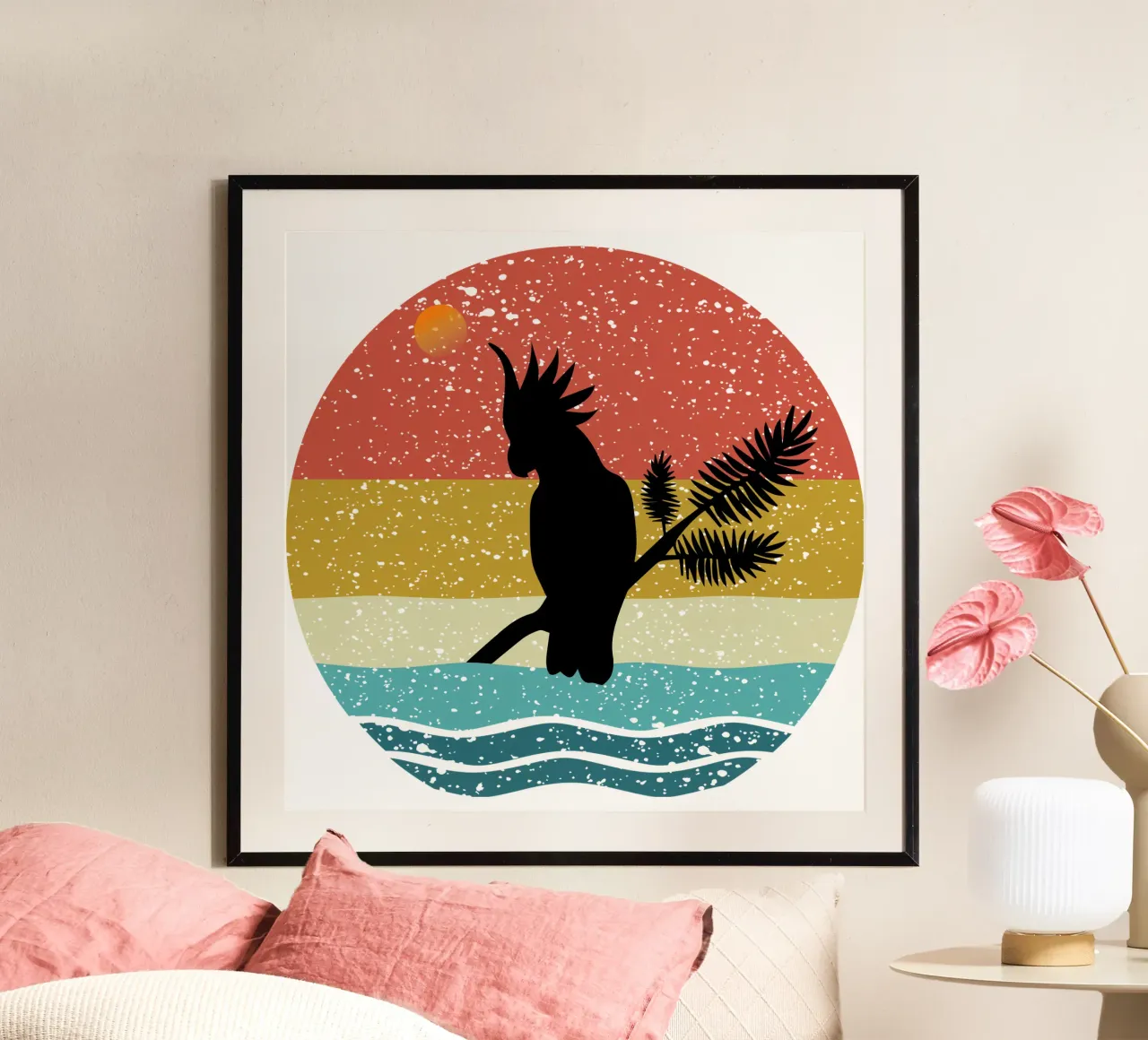 Cockato Parrot Shilouette retro design carta hahnemühle da rivariahill