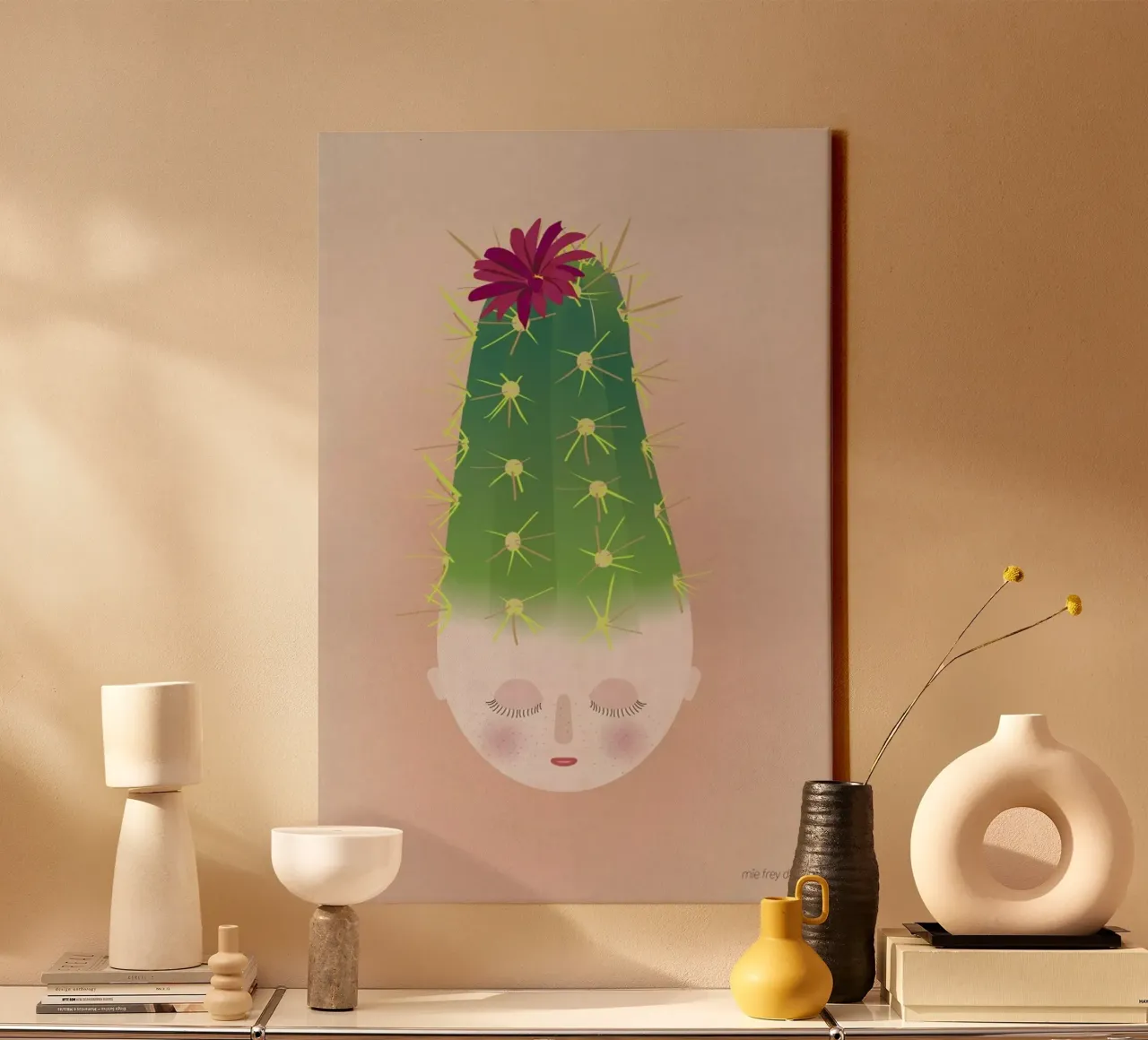 Musings Cactus Leinwand mit Schattenfugenrahmen von Mie Frey Damgaard