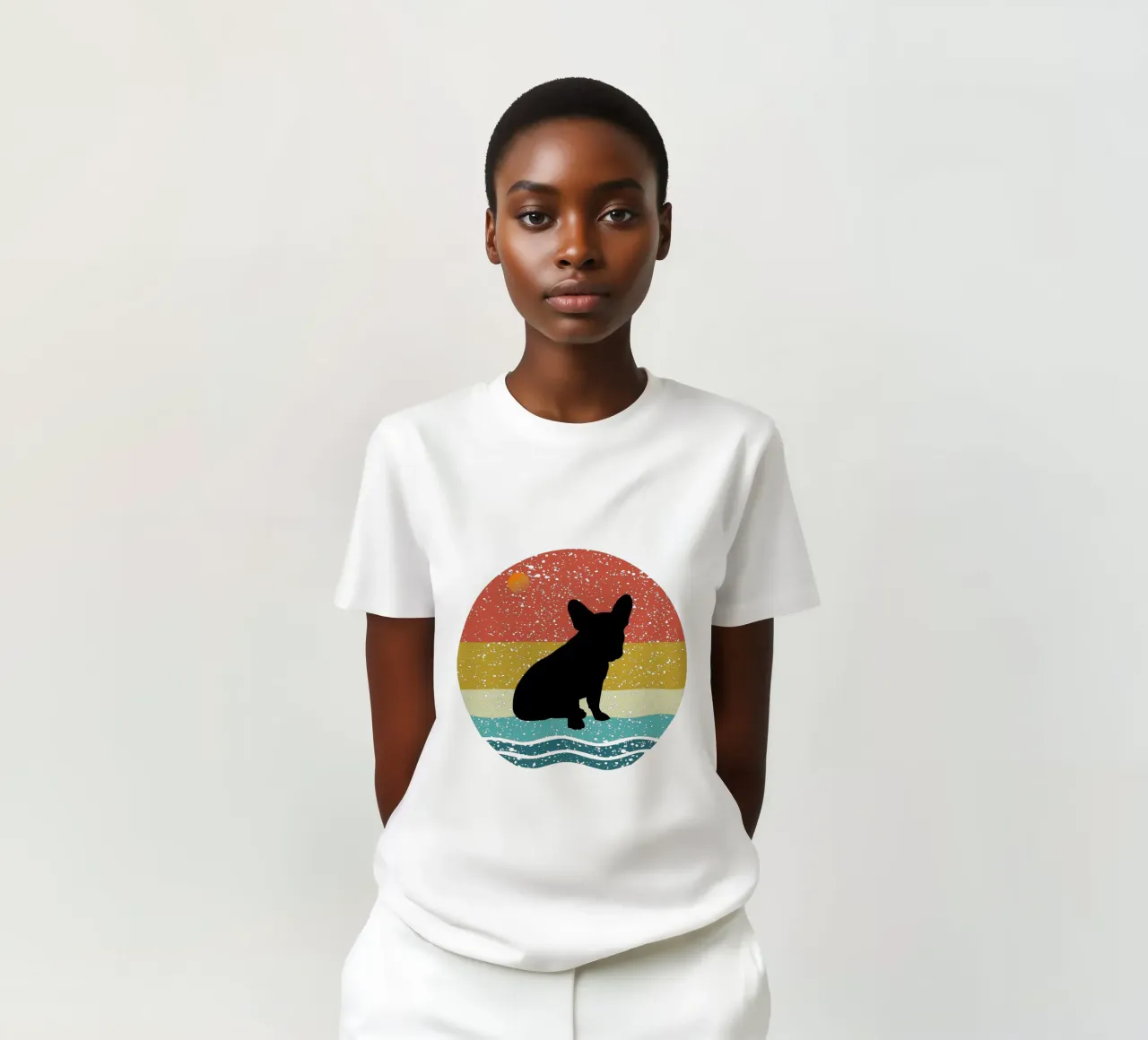 Bulldog francese Shilouette Design retrò t-shirt da rivariahill