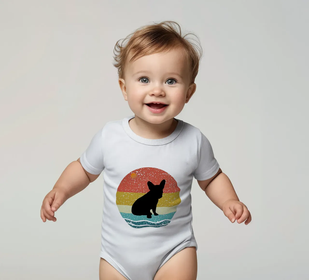 Bulldog francese Shilouette Design retrò body neonato maniche corte da rivariahill