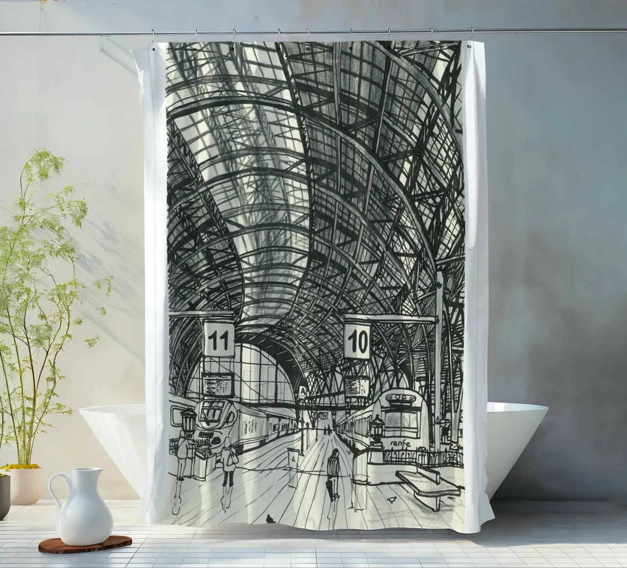 Barcelona France Station shower curtain by Asobōze