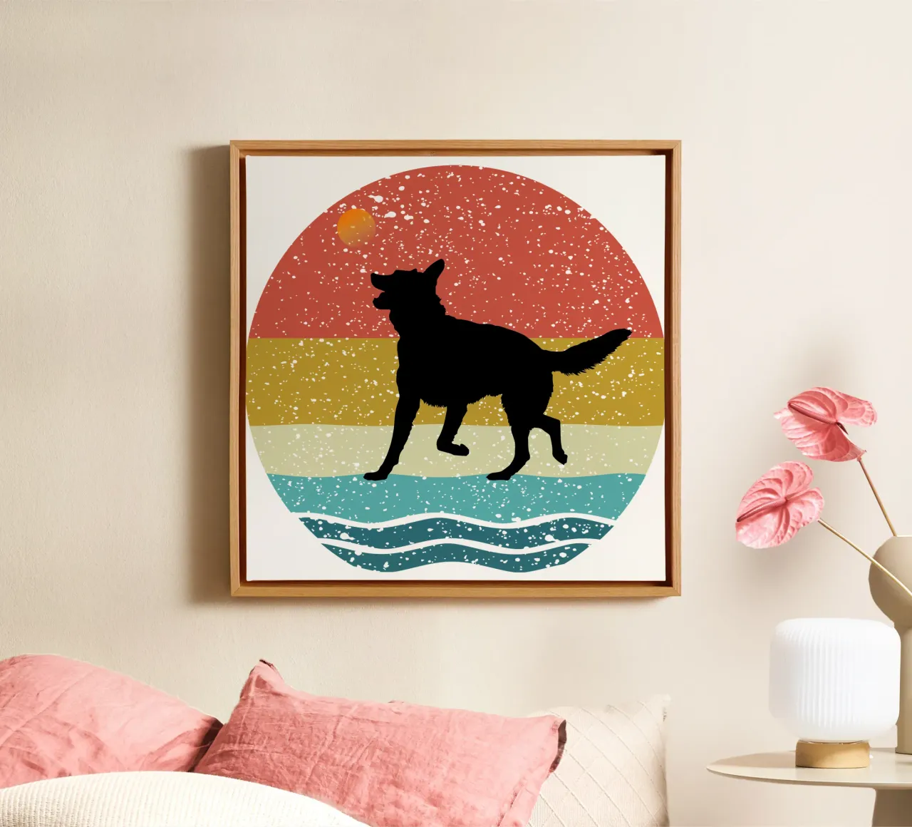 Duitse herder Shilouette retro ontwerp canvas met Baklijst van rivariahill