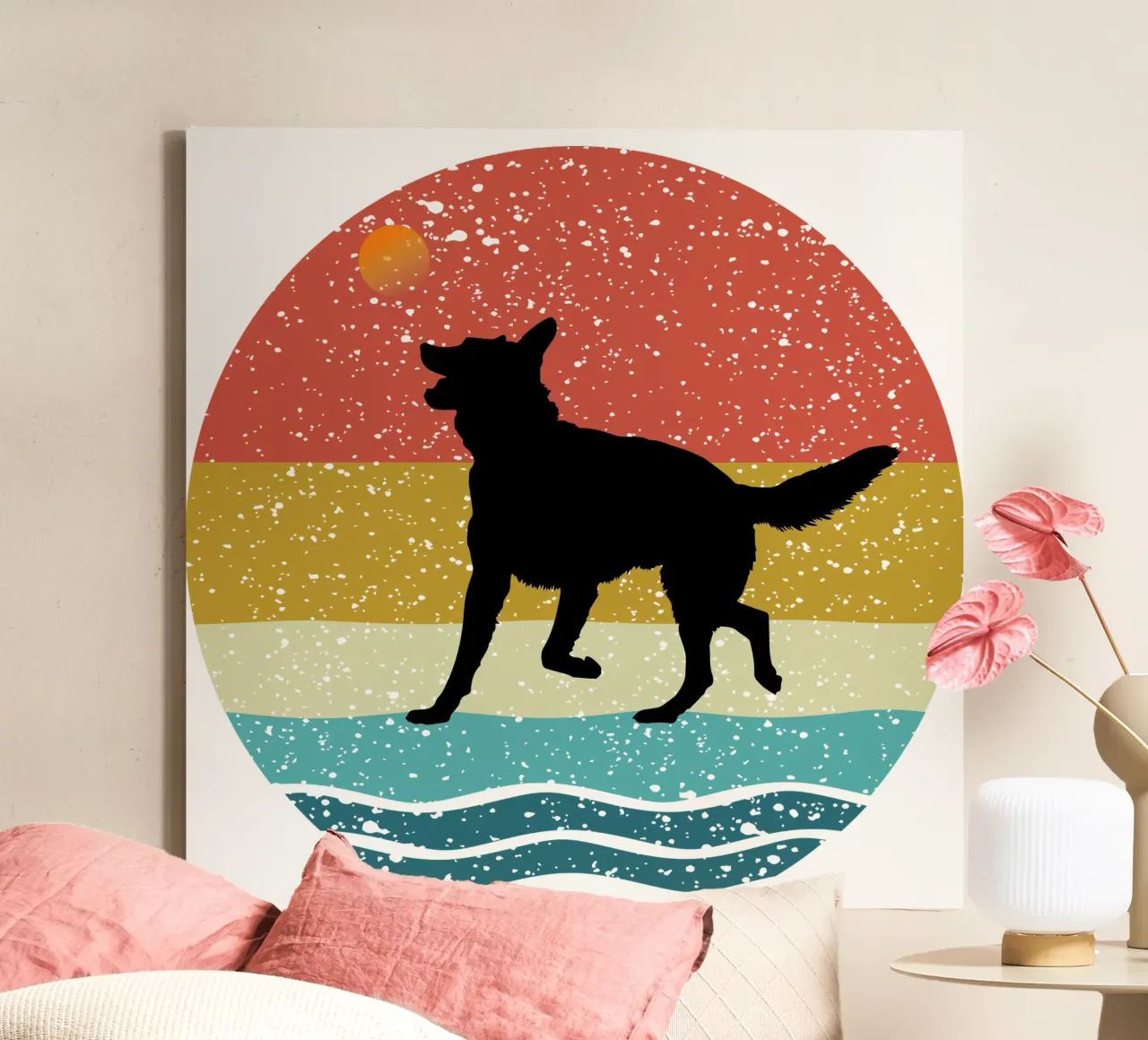 Duitse herder Shilouette retro ontwerp canvas met Baklijst van rivariahill