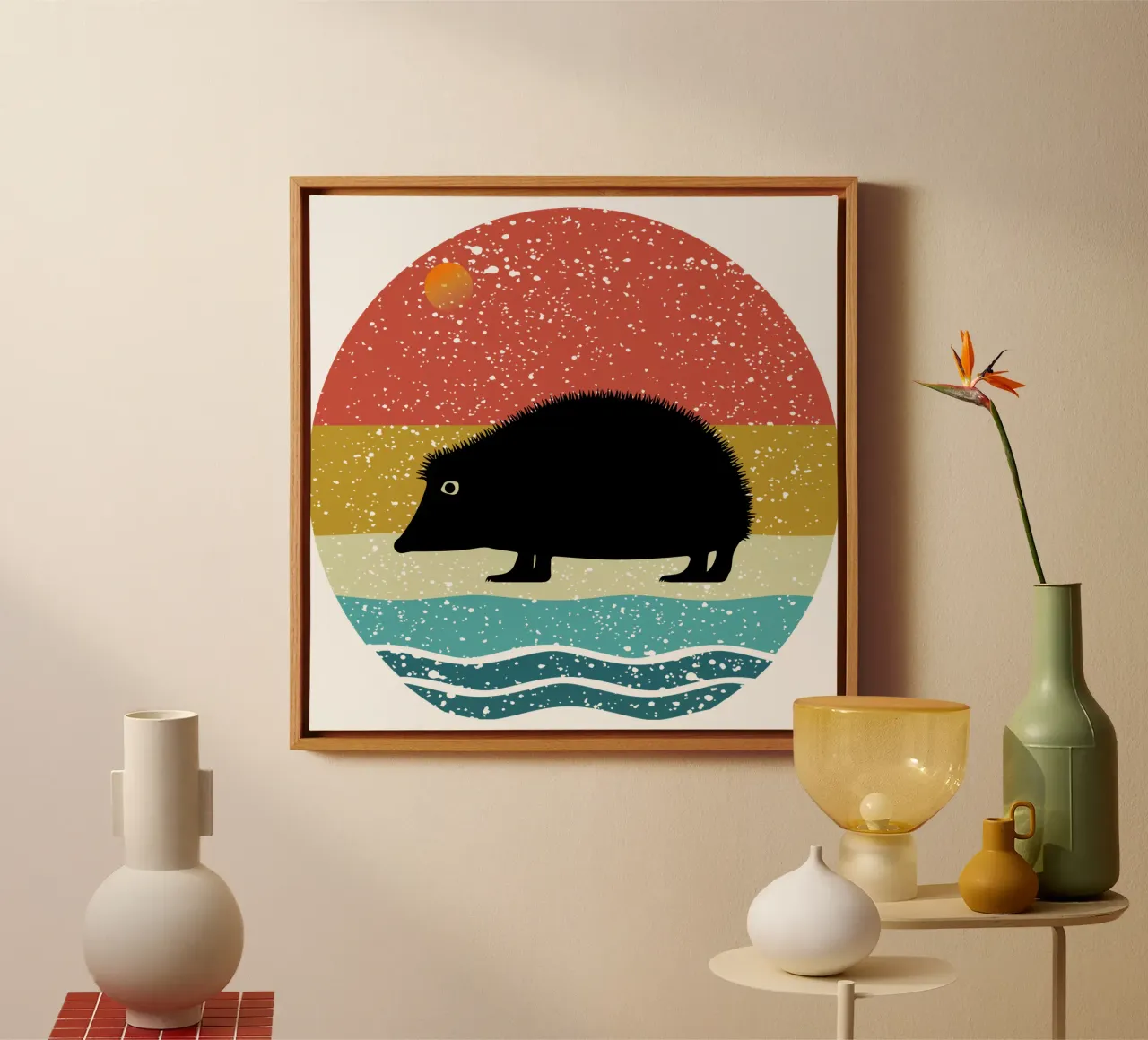 Egel Shilouette retro ontwerp canvas met Baklijst van rivariahill