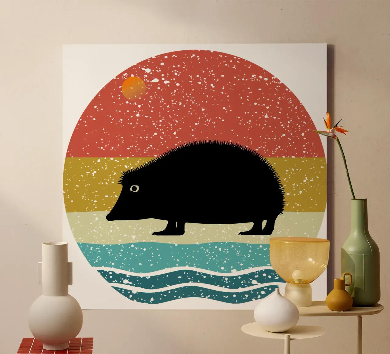 Egel Shilouette retro ontwerp canvas met Baklijst van rivariahill