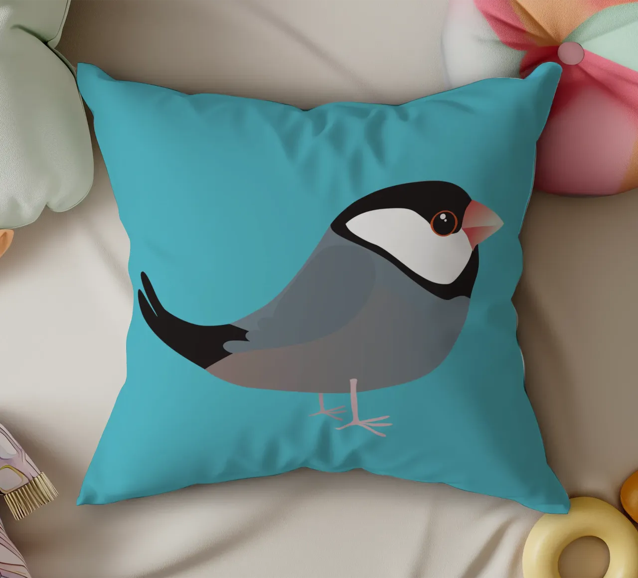 Cute java sparrow decorative cushion by BwiseLizzy