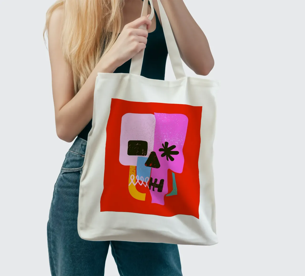 Encrypted Skull borsa in juta da Ali Gulec