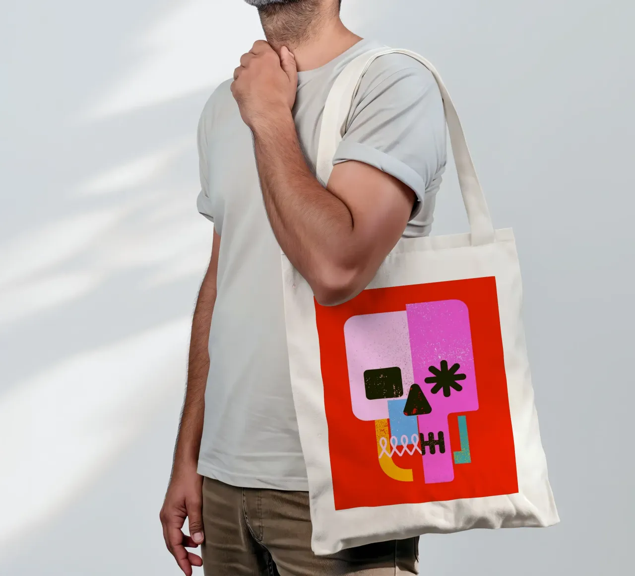 Encrypted Skull borsa in juta da Ali Gulec
