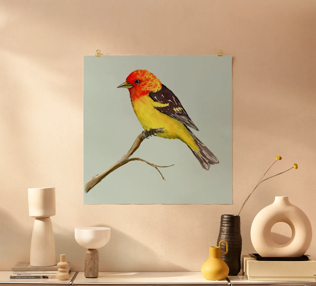 Disegno ad acquerello e inchiostro del tanager occidentale poster da BwiseLizzy