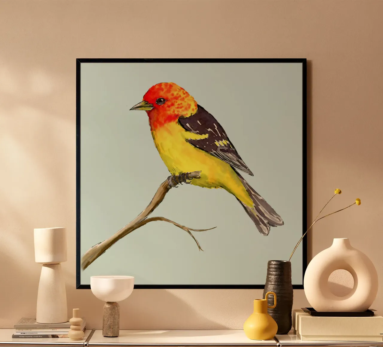 Disegno ad acquerello e inchiostro del tanager occidentale poster da BwiseLizzy