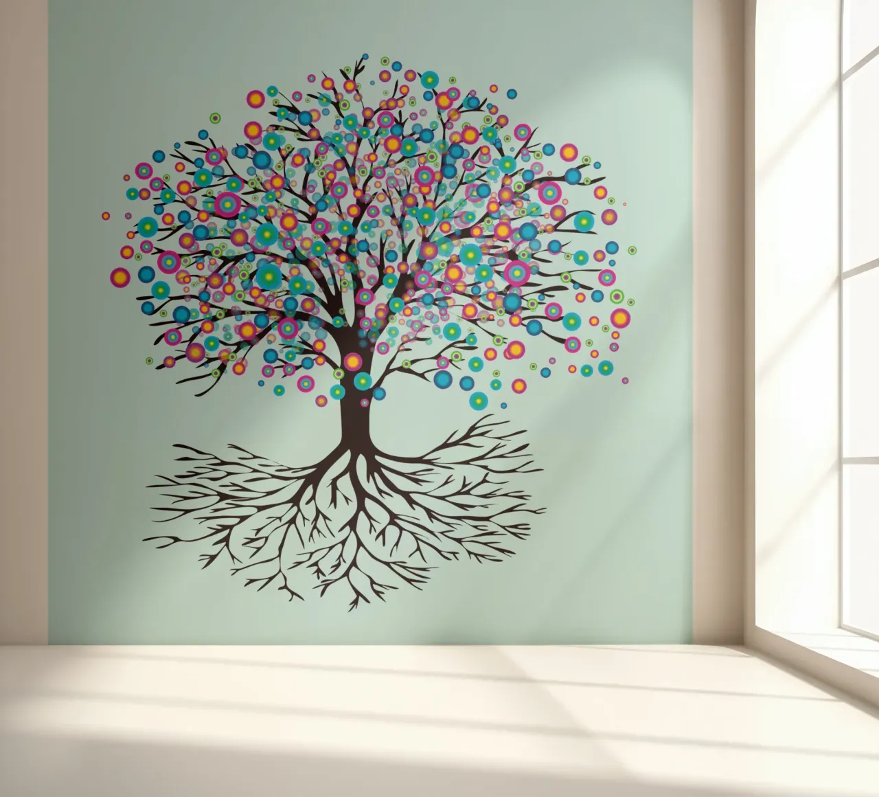 Baum des Lebens oder Yggdrasil Regenbogenblumen Fototapete von BwiseLizzy