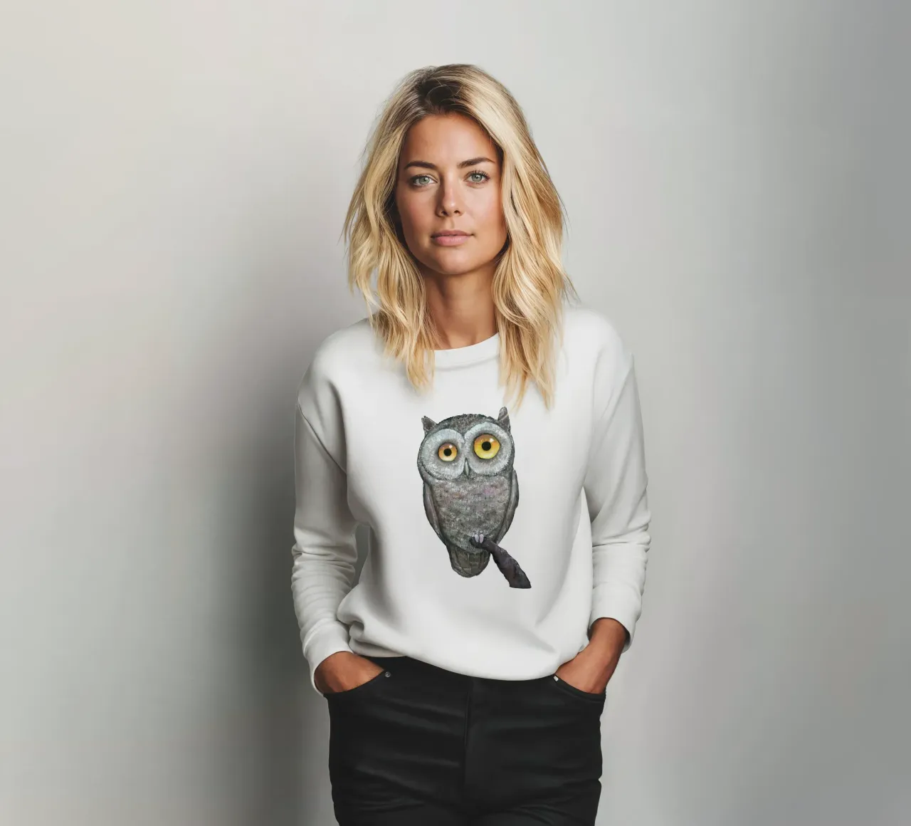An oil painting of a funny owl sweatshirt by BwiseLizzy