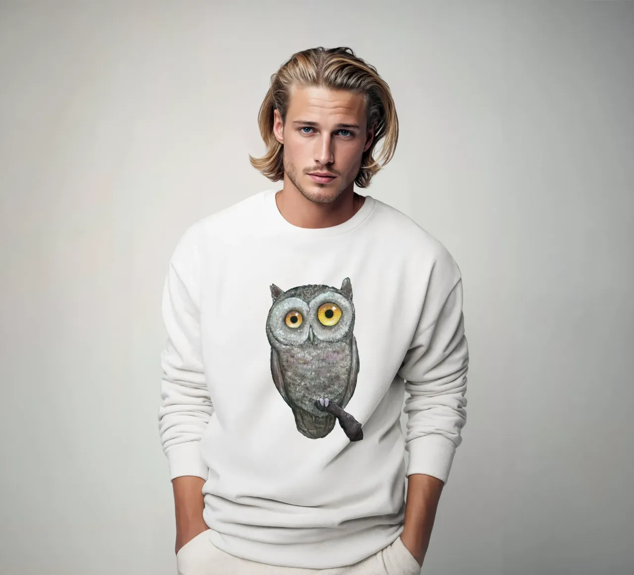 An oil painting of a funny owl sweatshirt by BwiseLizzy