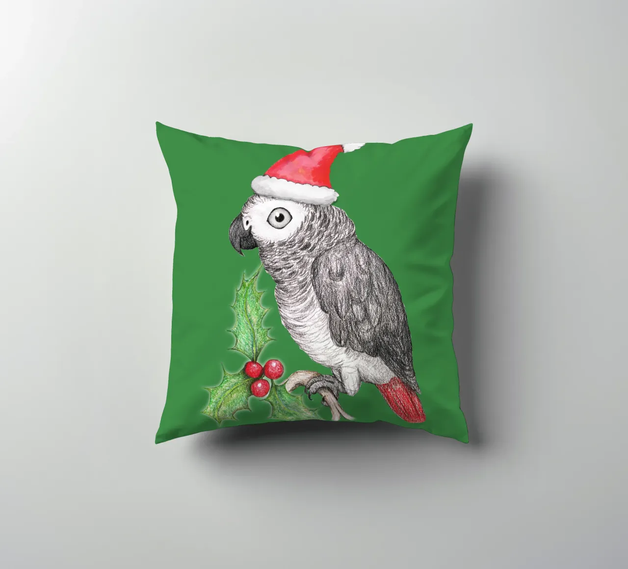 Weihnachten Afrikanischer Graupapagei Kissen von BwiseLizzy