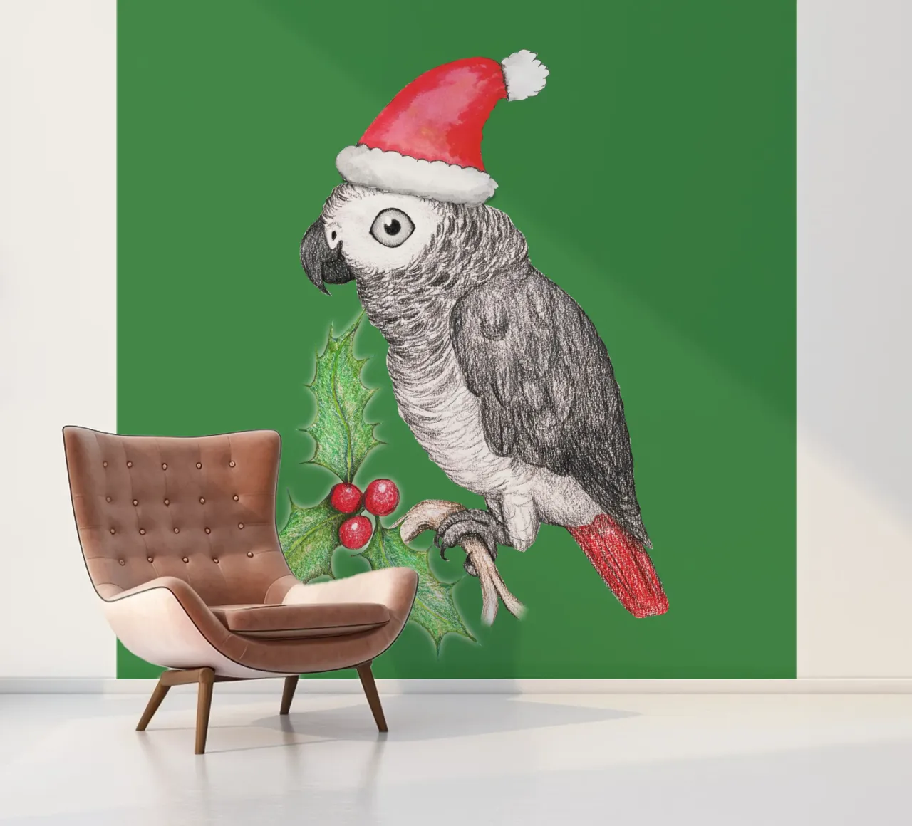 Weihnachten Afrikanischer Graupapagei Fototapete von BwiseLizzy